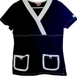 Katherine Heigl Black White Scrub Top Small